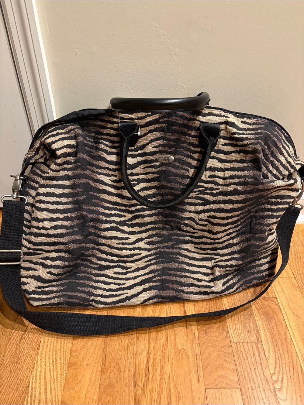 Diane Von Furstenberg Black and Cream Zebra Weekender Bag